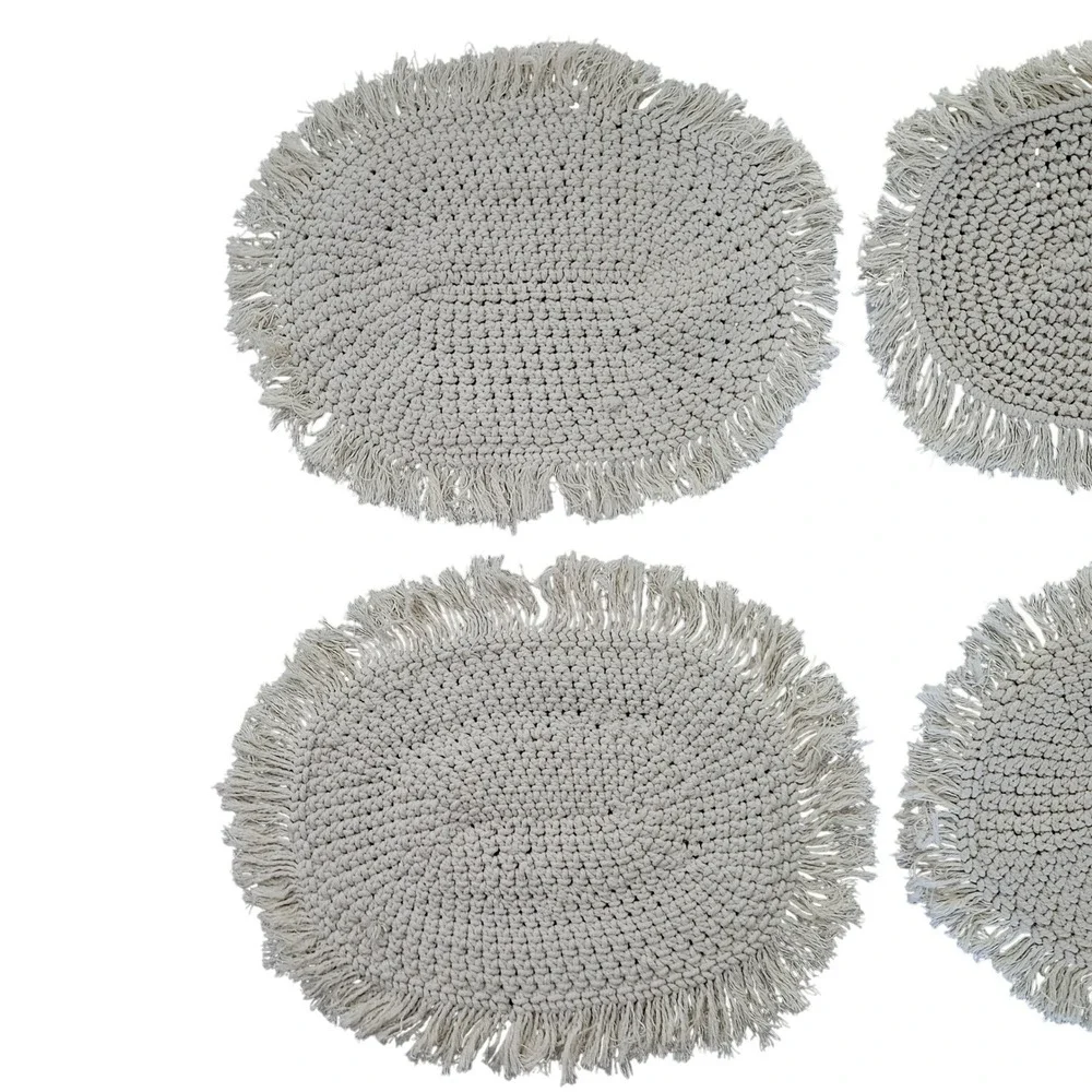 The Farmhouse Rachel Ashwell Cotton Fringe Oval Placemats‎ Set Of 4 Rustic Boho